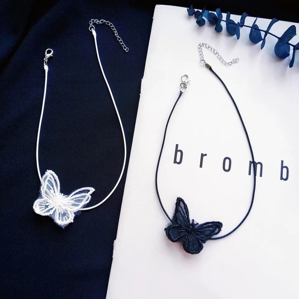 Black or White Butterfly Choker Necklace - Picture 8 of 14